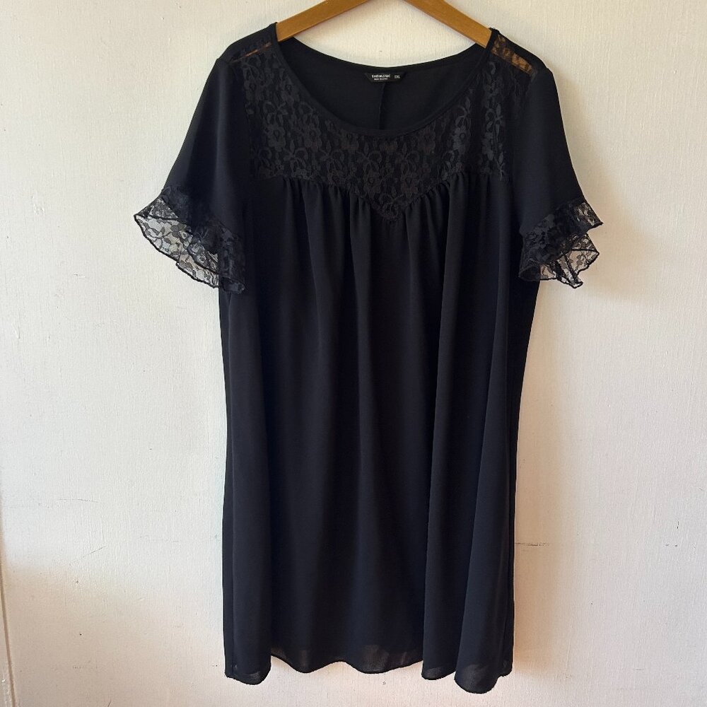 SHEIN Whimsigoth‎ Sheath Dress Womens 1X Black Scoop Neck Lace Sleeves